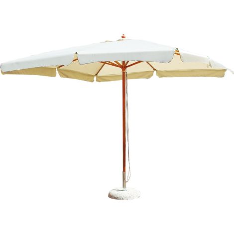Parapluie rectangulaire 3x4 M avec mât central en bois de teck, toile de couverture de couleur écru - Lerici