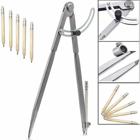 Compas pointu (300 mm / 12 pouces), grand marqueur avec porte-stylo pour tracer des cercles, pour le travail du bois, du métal et du cuir