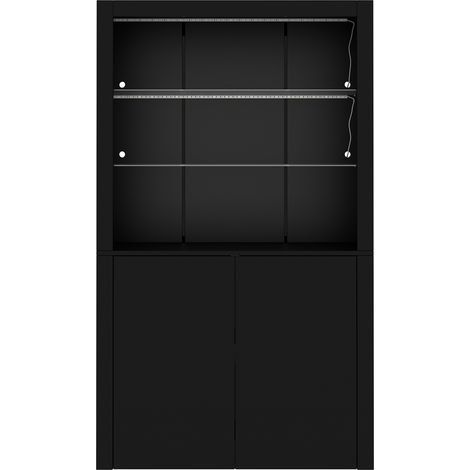Vitrina de salón negra 100 x 35 x 170 cm con LED, 2 puertas y estantes de vidrio HOMVRA