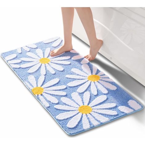 1 Tapis de bain, motif marguerites 3D, surface douce absorbante, dos antidérapant TPR, pour salle de bain (1/5)