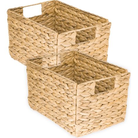 HMF Aufbewahrungskorb, faltbarer Korb geflochten aus Wasserhyazinthe Seegras, 2er Set, Größe M, 32 x 23 x 20 cm (1/5)