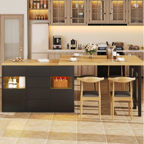 Isola cucina girevole 360° con LED RGB App, 4 cassetti, porte in vetro, nero HAVRYA (1/5)