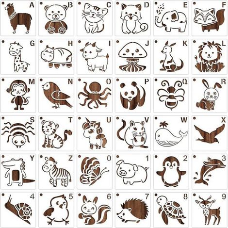 Pochoir Animal - 36 Pièces - 7,6 x 7,6 cm - Réutilisable - Pour Peinture sur Bois, Toile, Mur, Tissu - Kit DIY Enfants et Adultes (1/5)