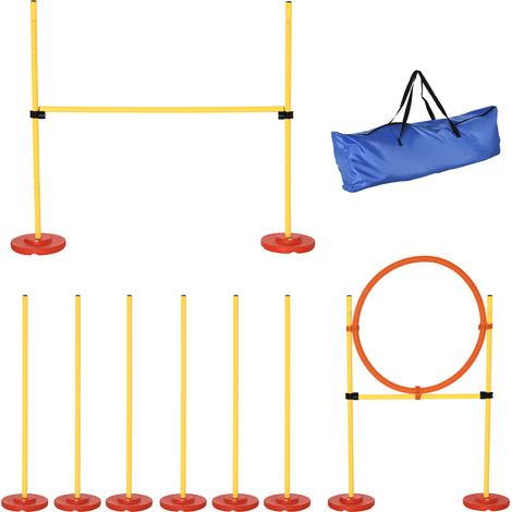 Kit d’agilité pour chien 3 exercices : slalom, obstacles, anneau d’entraînement canin, portable, 2,5 kg, rouge et jaune