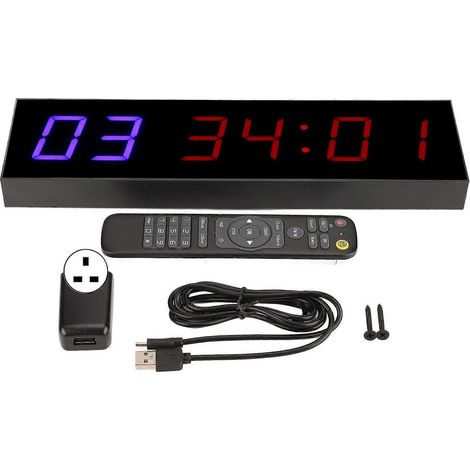 Fitness-Timer mit Intervallanzeige, 6-Bit-LED-Anzeige, Countdown-Funktion, Stoppuhr mit Fernbedienung, 4,6 cm (1,8 Zoll) Stecker, 110–240 V Wechselstrom (1/4)