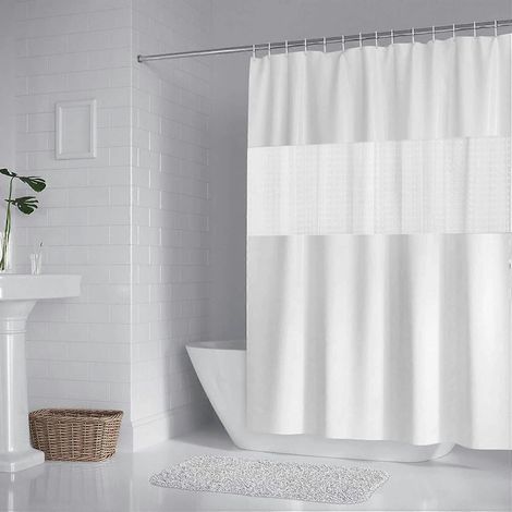 Rideau de douche 180x180cm imperméable semi-transparent en EVA pour salle de bain - Blanc (1/5)