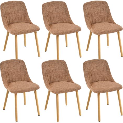 Goeurvant Chaises de salle à manger modernes avec coussin d'assise épais, dossier ergonomique et pieds en bois, Style et confort réunis - Lot de 6 - Marron - Chenille