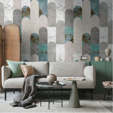 Photo wallpaper Profhome 398341 hot embossed non-woven wallpaper smooth in marble look matt grey blue white 1.59 m x 2.8 m (1/4)
