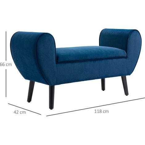 Banc d'intérieur recouvert de velours avec rangement et accoudoirs, 118 x 42 x 66 cm - Bleu (1/5)