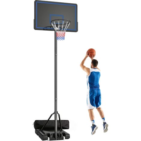 Panier de Basketball sur Pieds avec Hauteur Réglable de 1,35 à 3,05 m avec Roues, Base de Lestage et Sac de Sable, Bleu
