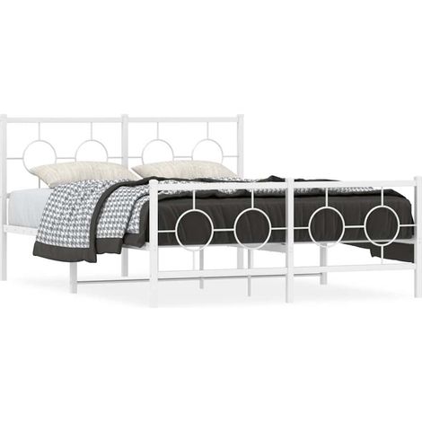 Lit double Lit adulte Cadre de lit métal sans matelas et pied de lit blanc 140x200 cm (1/5)