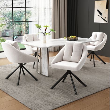 Lot de 4 chaises pivotantes en velours beige, structure métal, design ergonomique,59×65×79cm (1/5)