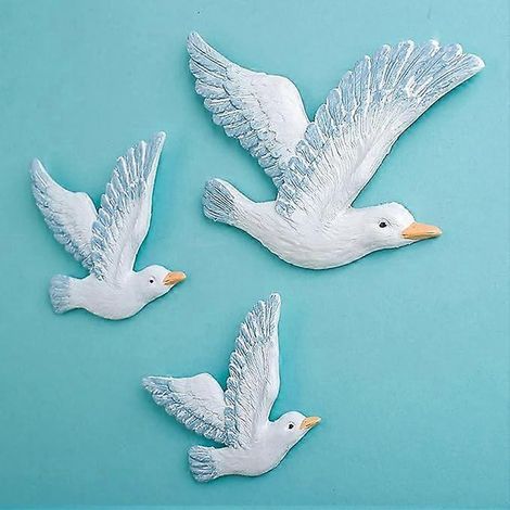 Décoration murale Mouettes côtières - Lot de 3 oiseaux nautiques nordiques en résine, thème plage et Méditerranée - Décoration mignonne pour salon/chambre/café/bar/hôtel (1/5)