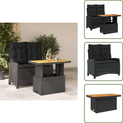Banc inclinable - vidaXL Ensemble à manger de jardin coussins 2pcs noir résine tressée - Table relevable (1/5)