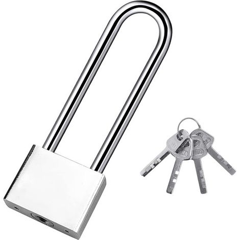 Cadenas - Cadenas antivol - Cadenas - Cadenas à étrier long - avec 4 clés - pour vélo, porte, valise, coffre-fort, armoire - argent - fer - 40 mm x 132 mm - Pour usage intérieur et extérieur (1/5)
