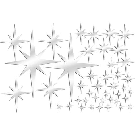 Pegatinas acrílicas con forma de estrella y efecto espejo, autoadhesivas, decoración moderna para el hogar, 42 unidades, color plata. (1/2)