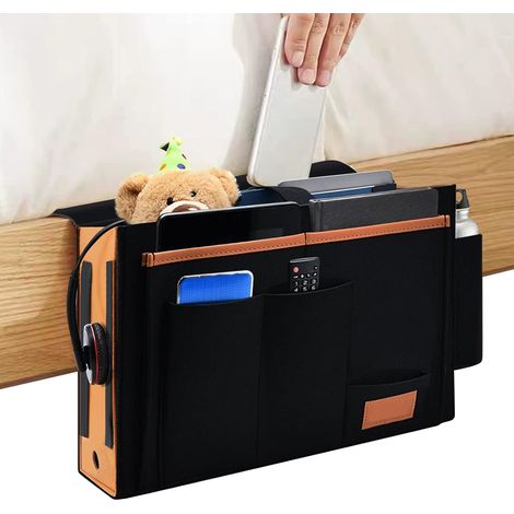 Vide Poche Lit, Pochette de Chevet Feutre, Organisateur de Lit 341911cm, Organisateur de Chevet pour Lits et Canapés, Organisateur Lit Aucun Perçage Nécessaire, Poche de Rangement de Chevet, 1 Pièce (1/5)