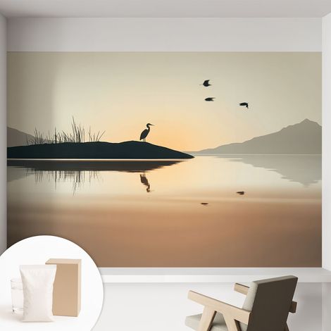 Papier peint intissé mural pour salon chambre à coucher tendance et originale - Colle incluse gratuite Le silence du matin 152x104 cm (1/5)