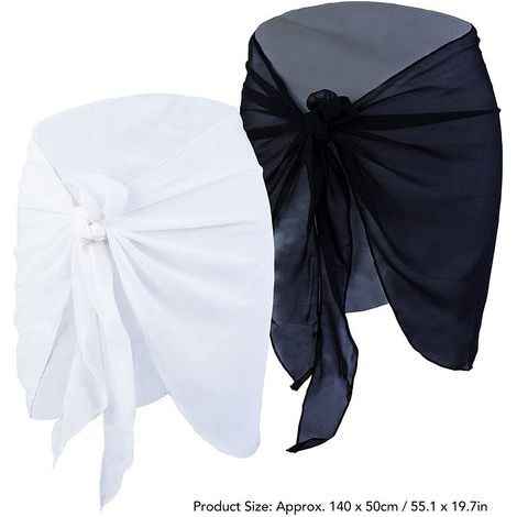 1 Pièce Paréo de Plage Léger en Chiffon pour Maillot de Bain - Noir et Blanc, Écharpe Polyvalente (1/5)