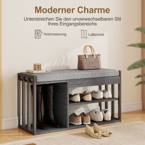 Meuble à chaussures avec assise intégrée, étagère d'entrée à 3 étagères pour couloir, hall, séjour, chambre, gris (1/4)