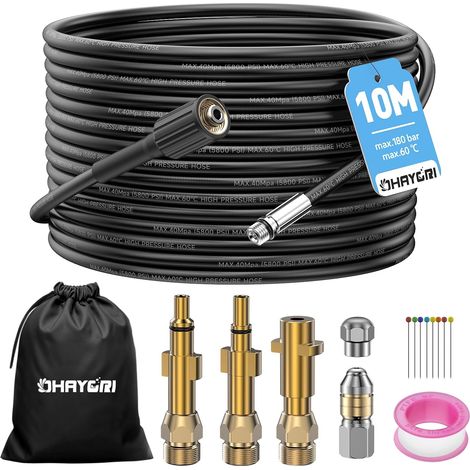25M Tuyau Deboucheur Canalisation Nettoyage Haute Pression pour Kärcher K2-K7 HD HDS, Lavor, Bosch, Parkside,180Bar Kit Furet Professional avec Buse Rigides+Rotatives+3 Adaptateurs en Cuivre Résistant
