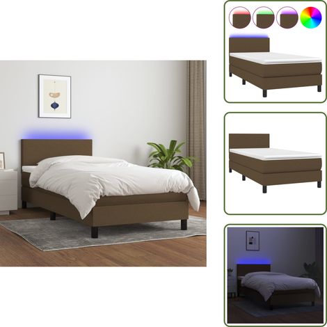Boxspringbett mit Matratze & LED Dunkelbraun 90x200 cm Stoff - Boxspringbett - Doppelbett - Schlafsystem - Lattenrost - Bettrahmen (1/5)