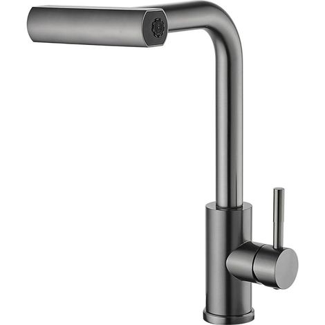 Cross-border 304 Stainless Steel Pull-out Kitchen Faucet, Hot and Cold Water, for Dishwashing Sinks and Vegetable Basins - Gunmetal Gray [Four Water Speeds]