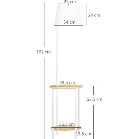Lampadaire à 2 étagères, lampe sur pied, interrupteur au pied, 40 W, culot E27, naturel et blanc (1/5)