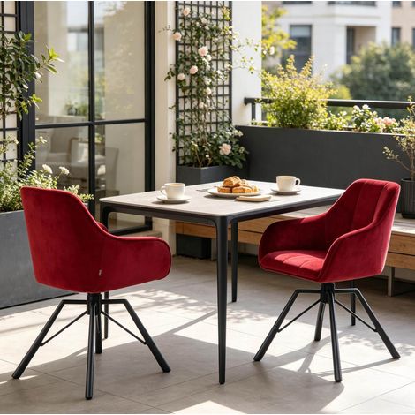 Sillas de comedor giratorias de terciopelo rojo con reposabrazos, 2 piezas (1/5)