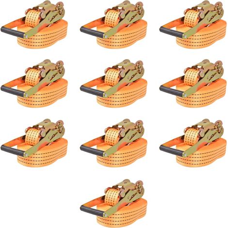 Sangles d'arrimage à cliquet, lot de 10, capacité de 2 tonnes, 8 m x 50 mm, orange (1/5)