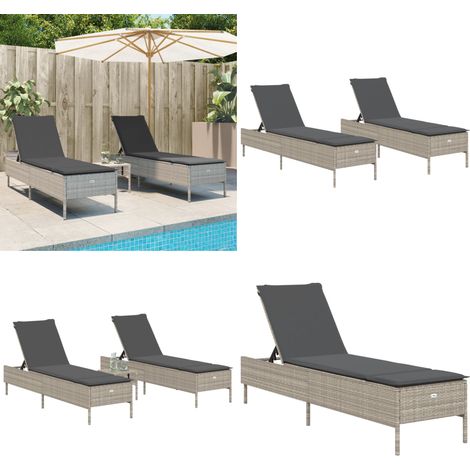 Sonnenliegen mit Auflagen 2 Stk. Hellgrau Poly Rattan - Sonnenliegen - Gartenmöbel - Outdoormöbel - Lounge Chair - Relaxsessel - Home & Living (1/5)