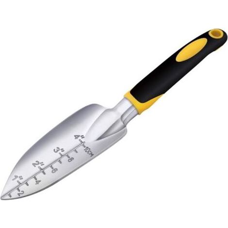 Truelle de jardin, pelle à main, 1 pièce en fonte d'aluminium robuste avec marque de profondeur du sol, outil à main de jardinage, petite truelle à main professionnelle pour femmes, hommes, en (1/2)