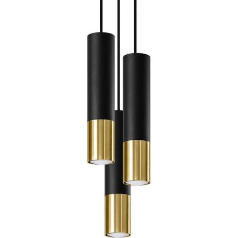 Suspension Design 3 Lampes Noir Or Élégant pour Ampoules GU10 - (1/4)