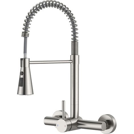 Robinet Cuisine, Mitigeur Cuisine avec Douchette Extractible Rotatif à 360°, avec 2 Modes de Pulvérisation Froid & Chaud Disponible, Acier Inoxydable (1/5)