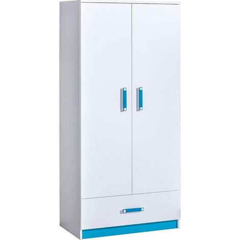 Armario Sorviru 103, Blanco + Turquesa, 189x90x50cm, Puertas de armario: Con bisagras, Número de estantes: 1