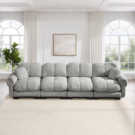 Design trapuntato con braccioli eleganti, cuscini di seduta spessi, morbidi e di supporto, schienale ergonomicamente sagomato, facile da montare, grigio chiaro. (1/5)