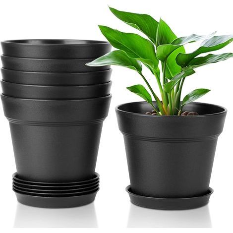6pcs pots de plantes en plastique système d'irrigation noir avec évent pour jardin de balcon extérieur intérieur (1/5)