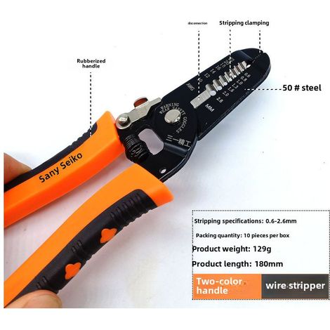 Pince 7 pouces orange/noir – Acier fiable – Coupe et sertit – Économie d’effort – Pour électricien (1/5)