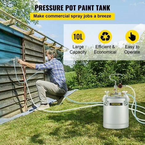 VEVOR 10 LFarbspritzpistole, 30 PSI Farbbehälter, Farbsprühsystem Lackhalter zum Auftragen von Wasserfarbe, Flecken, Lack, Lacken, feine Oberflächen für Innen- und Außenprojekte