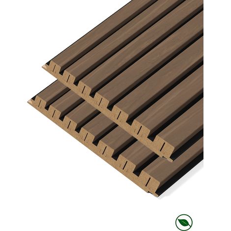 Lot de 2 Panneaux tasseaux MDF Noyer fumé sur fond Noir 2770 x 300 x 20 mm - 1,662 m² PEFC 70%
