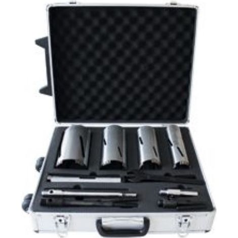 Leman – Coffret de 5 couronnes diamant Ø 32/52/68/82/102 mm – Pour carottage brique et béton – Prolongations hexagonales et SDS plus (1/4)