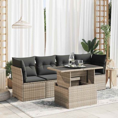 vidaXL Cuscini da giardino - Set Divano da Giardino 6 pz con Cuscini Grigio in Polyrattan (1/5)