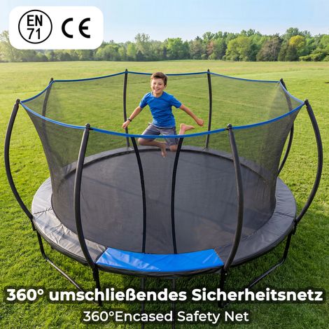 Trampoline rond 366 cm avec filet de sécurité et échelle, certifié CE et conforme EN 71-14, pour enfants, extérieur jardin, loisirs familiaux. (1/5)