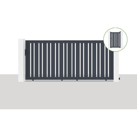 Pack portail coulissant 350x160cm VEYMONT + Portillon 1m VEYMONT H.160cm Gris (1/5)