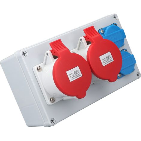 Boîte de distribution électrique murale CEE : 2 prises UE 250 V 16 A, 2 prises industrielles 5 broches 32 A, étanche IP44 pour le bâtiment (1/5)