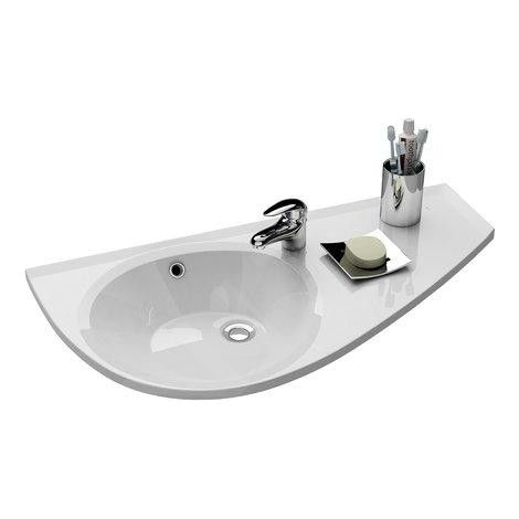 Lavabo suspendu asymétrique 85x45cm – Résine composite – Orientation droite avec trop plein – Perçage robinetterie – XJ1P1100000 – Ravak (1/5)