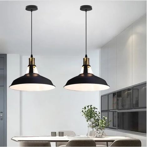 Lot de 2 Suspension Luminaire Industrielle Salon Noir Lampe Plafonnier Style Vintage en Métal pour salon Chambre (1/4)