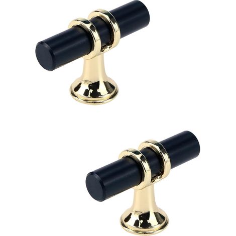 Boutons Tiroir Monotrou en TModerne Poignée T Armoire Porte Unique Trou pour Cuisine Meuble Avec Base Dorée 10 Alliage De Zinc Noir (1/5)