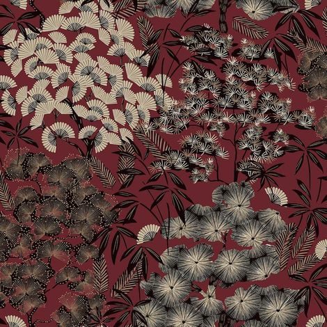 Grandeco Ciara Oriental Leaf Burgundy Wallpaper Trees Leaves Paste The Wall