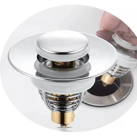 Lot de 2 bouchons de vidange pour lavabo/évier, anti-fuites, à clapet et à bouton-poussoir, avec système anti-odeurs. Accessoires pour lavabo/évier. (1/5)